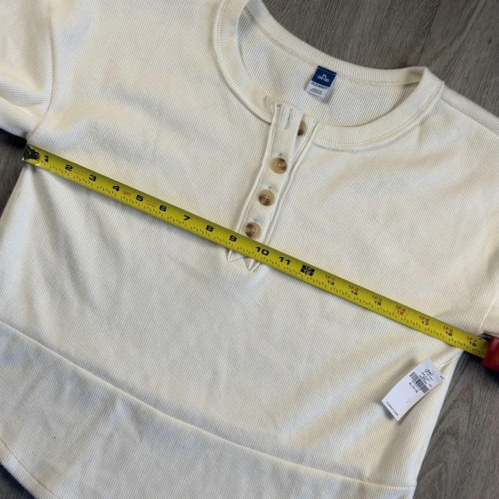 Old‎ Navy Thermal Shirt Kids XL 14-16 White Waffle Knit Henley Long Sleeve